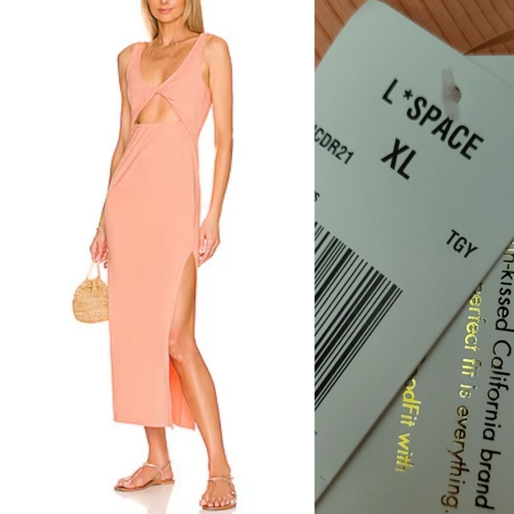 $125 REVOLVE XL L SPACE NICO PEACH RIBBED CUT OUT SLIT DRESS EXTRA LARGE NWT